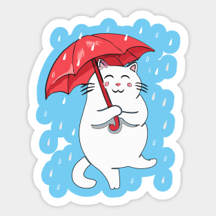 Cat Enjoying Raining, Sticker